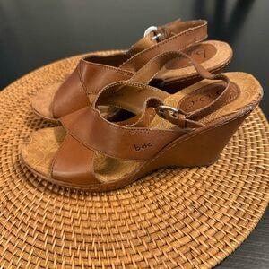 b.o.c. Tan Leather Wedge Sandals